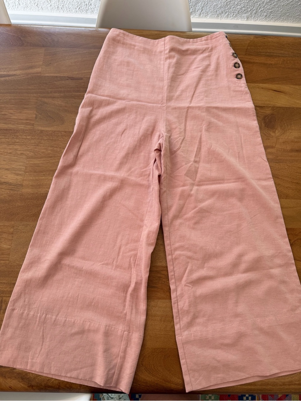 Good Luck Gem Linen Blend Dusty Rose High-rise Crop Wide Leg Lants Size Large - Picture 1 of 9